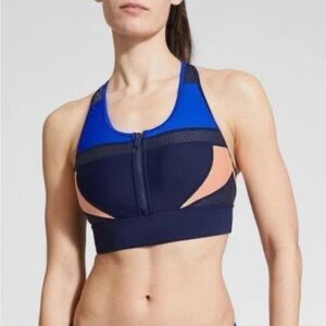 Athleta • Navy, Blue & Peach Strappy Back Sports Bra • Size XL • EUC